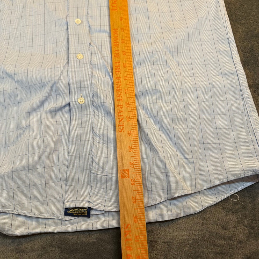 Club Room Pinpoint Shirt Mens 15.5 32/33 Blue Check Easy Care Button Up L/S - Picture 7 of 9